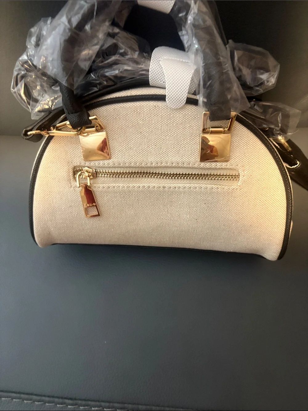 bebe Black & White Striped Dome Crossbody with Gold Hardware with accents - Picture 3 of 8